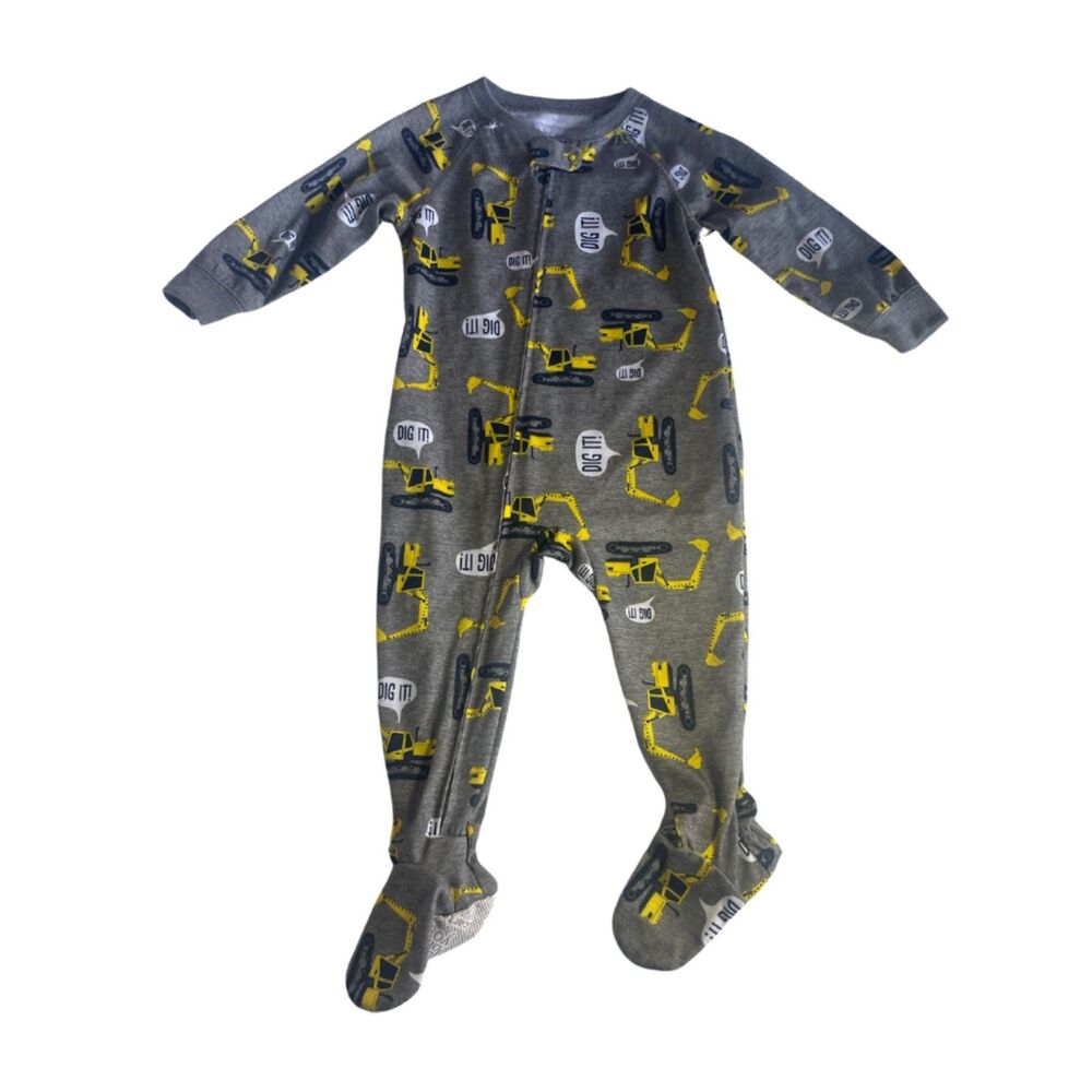 Just One You Footed Pajamas Size 18 Mths Zip-Up Excavators All Over Print Gray